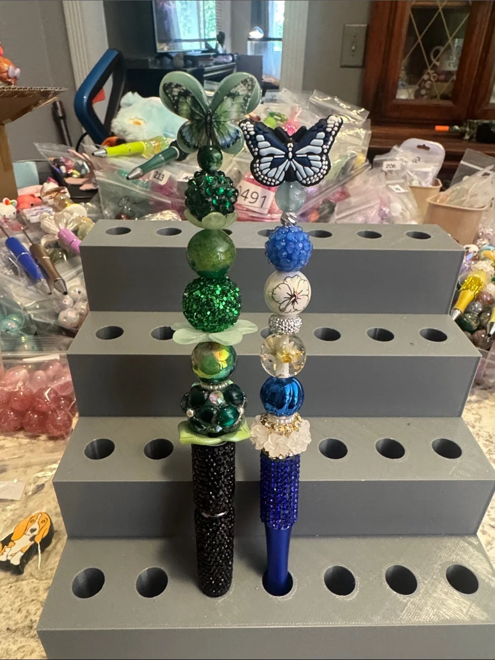 NWOT Bundle of 2 Beaded Pens with Butterflies Handmade by Me